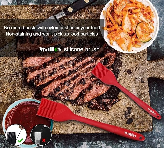 Walfos Silicone Basting Pastry Brush, 600°F Heat Resistant for BBQ Grill Baking Kitchen Cooking, BPA Free and Dishwasher safe