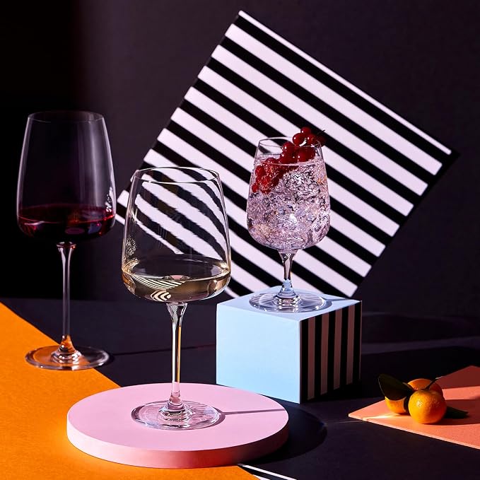 Krosno Red Wine Glasses Set of 4, 20.3 oz, Modern Collection | Large White Wine Glasses, Rosé, Cocktails, Aperol, Water, Lead-Free Crystal, Dishwasher Safe, Idea Reaglo