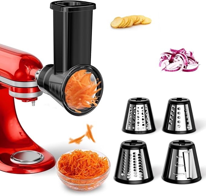 Slicer Shredder Attachment for Kitchenaid Stand Mixer | Salad Machine with Vegetable Slicer, Salad Maker, Cheese Grater Attachments for Kitchenaid Mixer Dishwasher Safe, Black