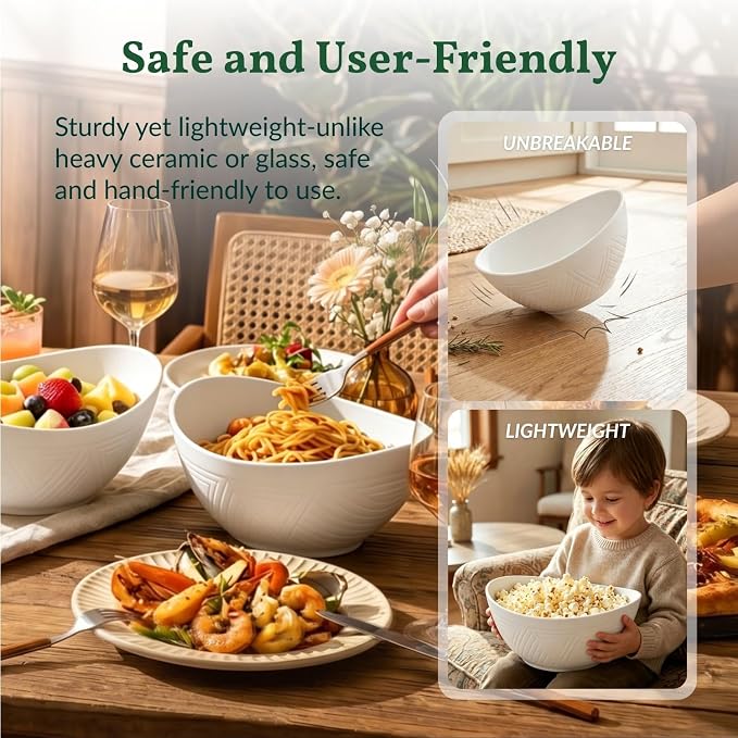 9.6 inch Serving Bowls, Large Serving Dishes for Wedding Parties, 60 Oz for Salad, Side Dishes, Pasta, Oval Shape, Microwave & Dishwasher Safe, Set of 4, White