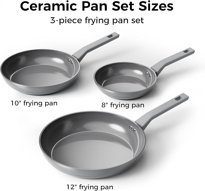 Sanho 8'' 10'' 12'' NonStick Frying Pan, Diamond-Titanium Ceramic Frying Pans Skillet, Non Stick Egg Pans with Stay Cool Handle for Induction, Dishwasher & Oven Safe, PTFE & PFOA Free, Non Toxic