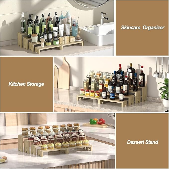 4 Set Wooden Tiered Risers Display Stands for Vendor Events,Stackable Wood Cupcake Display Stand,Farmhouse Decor Wood Dessert Table Display Set,Vendor Booth Display Items,Food Display Risers for Party