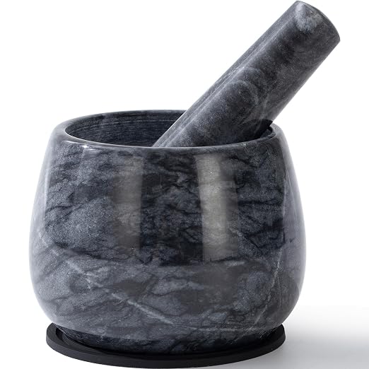 Heavy Duty Mortar and Pestle, Natural Marble Mortar and Pestle Set, Spice Herb Grinder Make Fresh Guacamole, Salsa, Pesto, Stone Grinder Bowl, 1.5 Cup