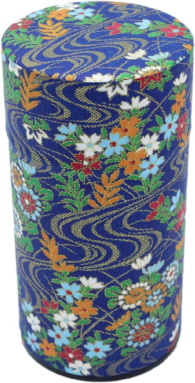 Japanese Pokkan Matcha Coffee Spice Tea Tin Canister Washi Paper Storage with Lid 7.05 oz Capacity (River Flowers, L)