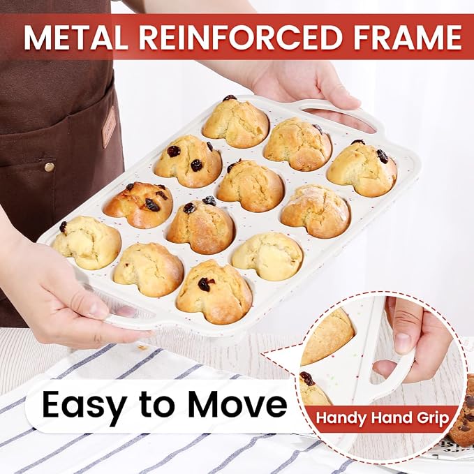 CAKETIME Heart Shaped Muffin Pan with Metal Frame, Nonstick Heart Silicone Molds for Valentine's Day Baking Shaped Egg Muffins, Cupcake, Tartlets, Egg Bites, Chocolate Muffin, Soaps