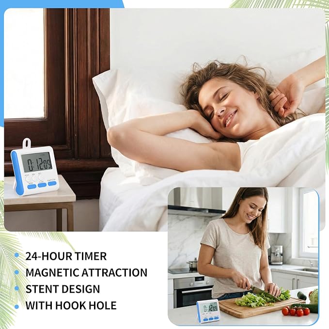 Mudder 3 Pack Digital Kitchen Timer for Cooking, Large Digits, 24 Hour Magnetic Backing Stand Kitchen Timers Clock for Classroom Kids Teachers, Loud Alarm and Large Screen (Blue)