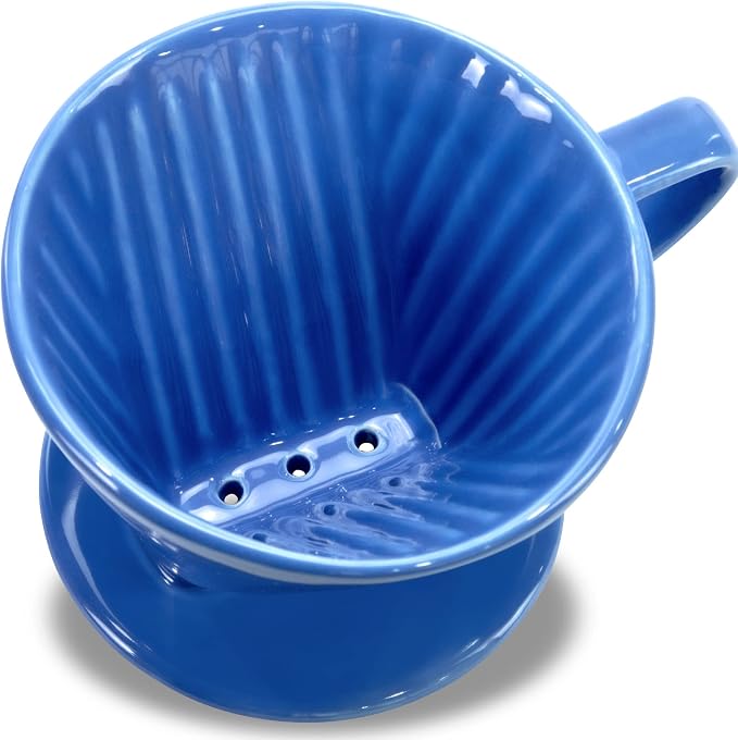 Pour Over Ceramic, Coffee Dripper Ceramic Coffee Maker,Blue | 3 Holes Flat Bottom, Porcelain Slow Filter Cone for Travel, Camping, Office, Home, Coffee Maker Brew