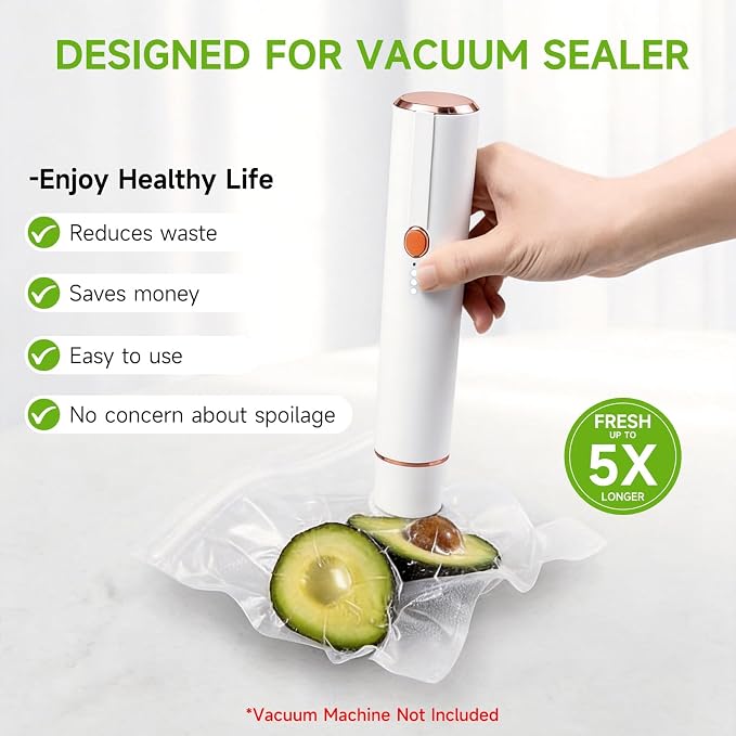 Vixino Vacuum Sealer Bags for Food, 30 Reusable BPA-Free Vacuum Seal Bags | Resealable Sous Vide Bags, Works with Handheld Vacuum Sealer and Vacuum Sealer Machine with External Interface