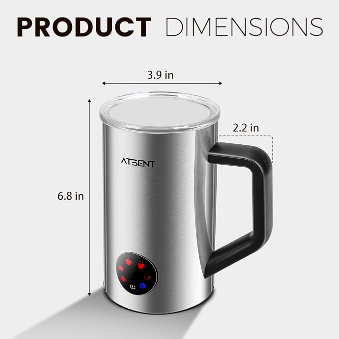 Milk Frother and Steamer, 6 in 1 Milk Steamer and Milk Warmer, 17oz Auto Shut Off Electric Frother with Touch Screen, Hot/Cold Foam Maker for Coffee, Latte, Cappuccino, Hot Chocolate, (Silver)