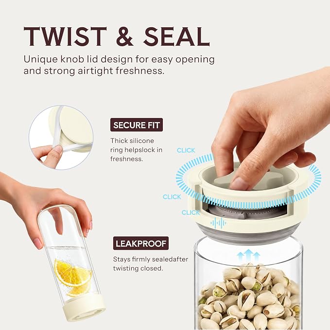 33 oz Glass Canning and Storage Containers Jar with Airtight Lids | Twist Seal Jar with Silicone Ring, Wide mouth Suitable for Pickling, Meal Prep, Coffee Beans, Candy, Dry Pantry Goods