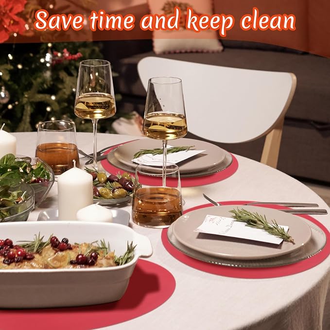 Yeaqee 120 Pcs Disposable Paper Placemats 12 Inch Round Paper Place Mats Blank Table Mats for Restaurant Catering Dining Weddings Birthday Table Holiday Parties Supplies(Light Red)