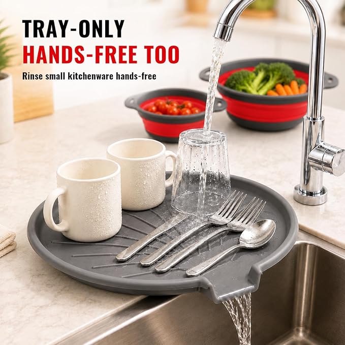 2 Collapsible Colanders with Self-Draining Tray (Red) | 11.6 & 13.4 in baskets; 12.8 in grooved tray; folds to 2.1 in; for pasta, rice, fruit and vegetables