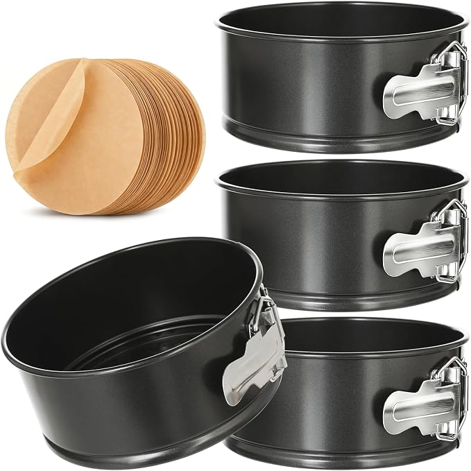 TINSKY 4 Pcs 6 Inch Springform Pan with Removable Bottom Carbon Steel Circle Spring Form Cake Pan Small Non Stick Cheese Cake Pans for Baking Kitchens