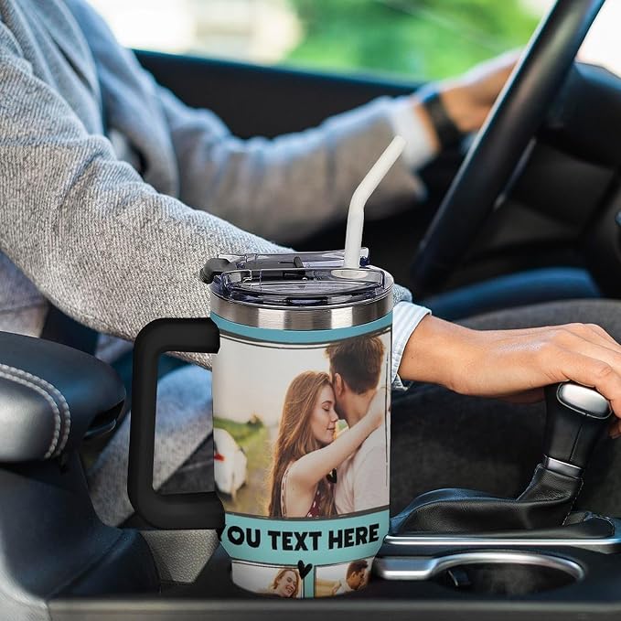 Personalized Tumbler Custom Vacuum Insulated Travel Mug Customizable Coffee Cup with Your Photos and Text Christmas Birthday Gift (40oz Design 3)
