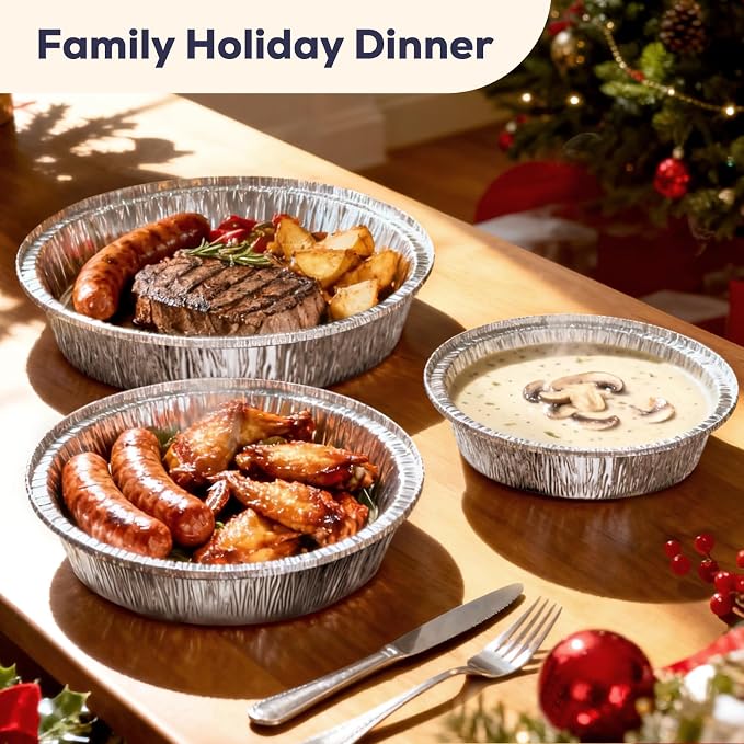 Fit Meal Prep 50 Pack 8" Round Aluminum Foil Pans with Clear Dome Lids, Pie Tins Disposable 8 inch with Lids, Take Out Containers, Freezer Oven Safe Aluminum Baking Pans for Storing, Cooking, Storage
