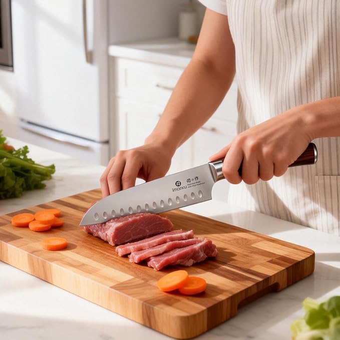 imarku Santoku Knife 7 Inch Japanese High Carbon Stainless Steel Chef Knife | Japanese Style Sharp Kitchen Knife Sand Grinding Finish Effortless Prep Meats And Vegetables Best Gifts For Women And Men