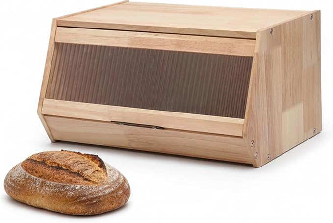 Bread Box – Durable Wooden Bread Bin with Secure Plastic Lid, Scandinavian-Inspired Design for Kitchen Countertop – Stylish Storage for Bread & Pastries
