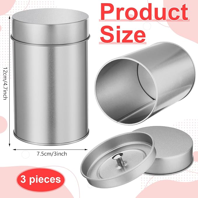 Zopeal 3 Pack Tea Tin Canister with Airtight Double Lids 16 oz Round Metal Tin Can with Lid Double Sealed Small Kitchen Container for Loose Tea Storage Coffee Sugar Candy Herbs and Spices