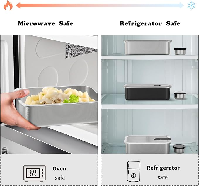 Bakpoco Stainless Steel Bento Lunch Box for Kids, 33oz Leak-Proof Lunch Box Containers, Microwave-Safe, with Adjustable Divider, Convenient Metal Lunchbox for School, Travel
