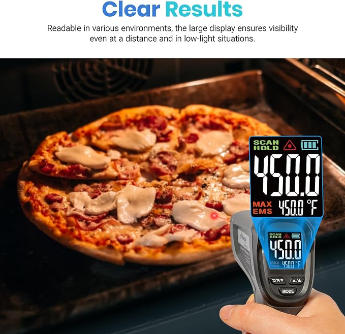 Etekcity Infrared Thermometer Laser Temperature Gun, Color Display | Easy-to-Read LCD, Large Color Digits, Pizza Oven, Griddle, Meat, HVAC, MAX Temperature, Adjustable Emissivity