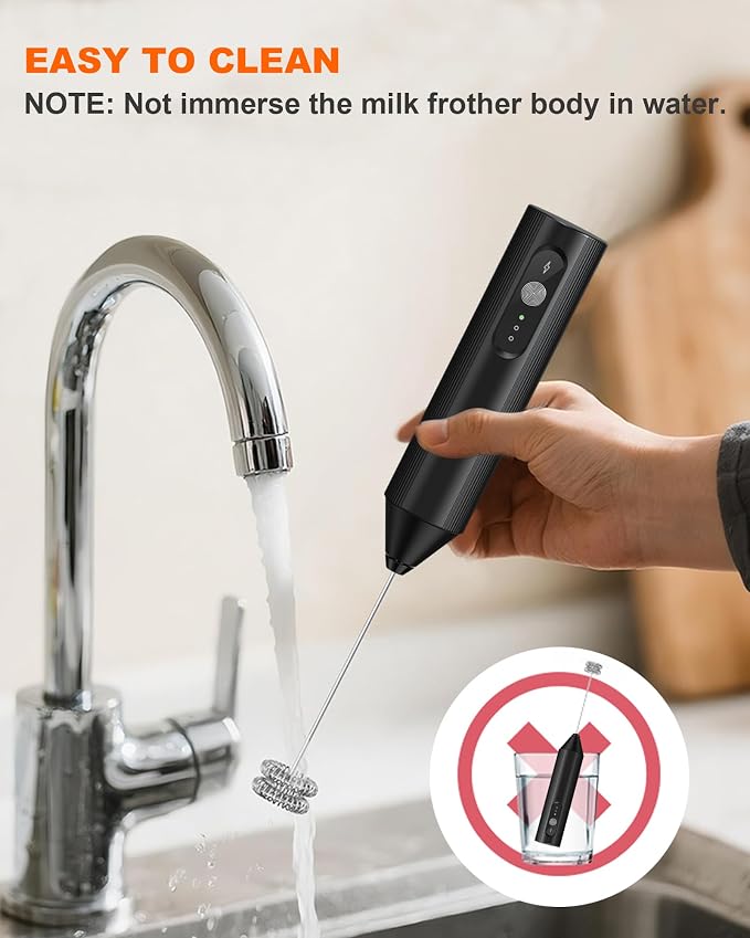 3-Speed Rechargeable Milk Frother Handheld, Black | Dual Coil Whisk, with Cover - Portable Frother for Coffee, Matcha, Cappuccino, Hot Chocolate & Protein Shakes