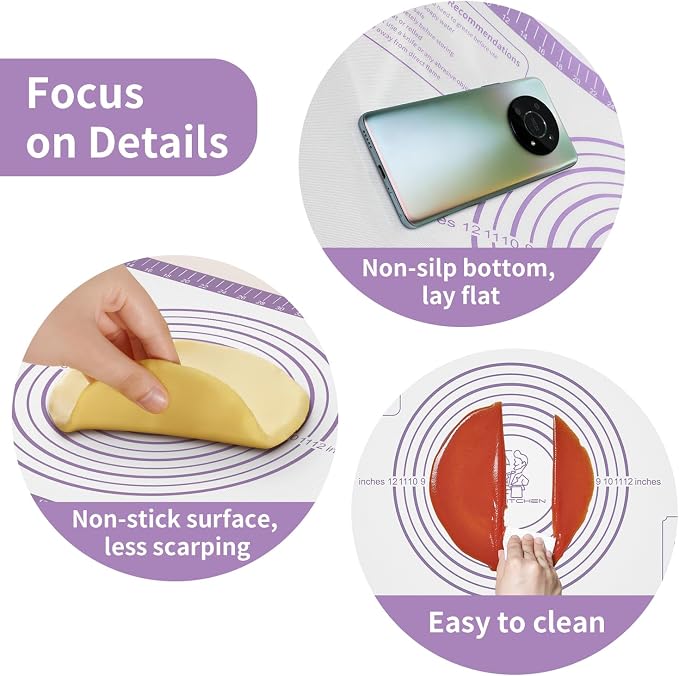 Non Stick Pastry Mat,Extra Large Silicone Baking Mat with Measurement, Food Grade Dough Rolling Mat for Making Cookies Macarons Bread Pie Crust, Easy to Clean& Multi-Purpose