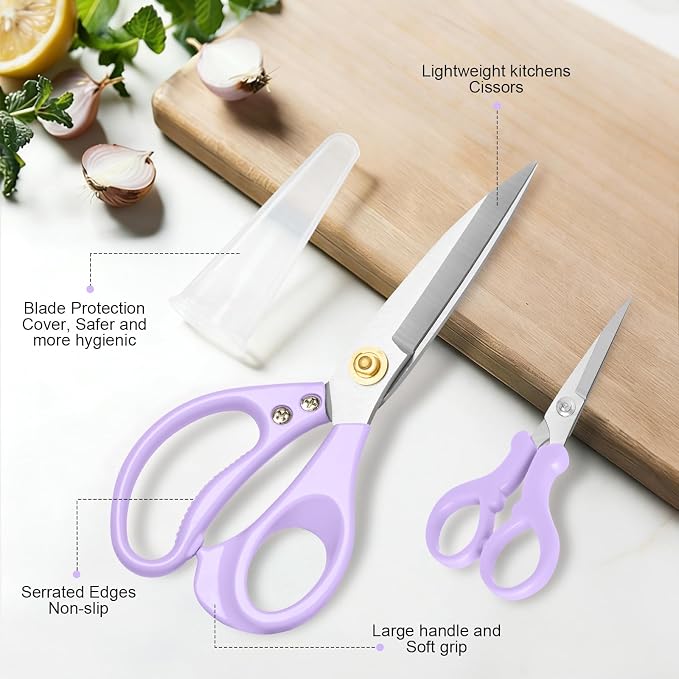 All Purpose Kitchen Scissors, Kitchen Shears Heavy Duty - Dishwasher Safe Food Scissors- Multipurpose Cooking Shears for Meat Poultry Food, Herbs, and Fish, Comfort Grip Handles, Purple