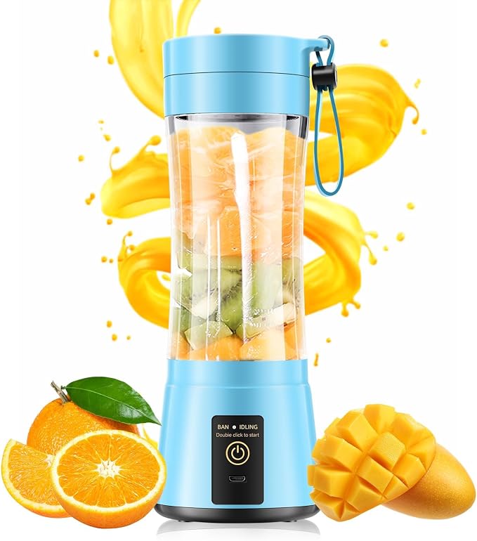 Portable Blender Personal Size Blender Make Smoothies, 12oz Mini Travel Cup | BPA-Free Small Blender with High Blending Speed, 6 Steel Blades, Easy Clean, Freshly Squeezed in Sports/Office/Gym