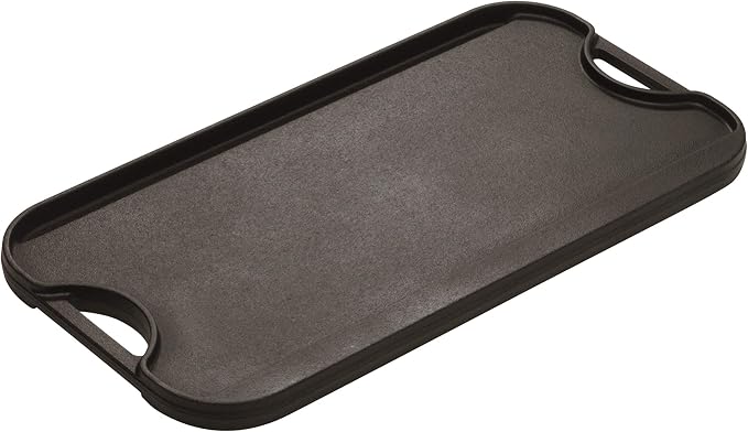 Lodge Pro-Grid Reversible Grill/Griddle - 20 Inches x 10.5 Inches - Dual-Sided Cast Iron Griddle - Double Burner Grill - Even Heat Distribution - PFAS-Free Non-Toxic Cookware