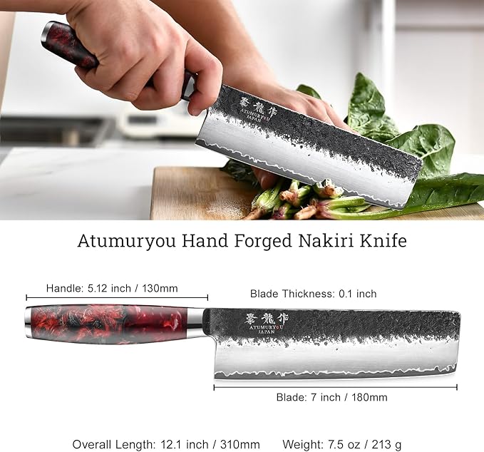 7'' Japanese Nakiri Knife, Black Forged 3-Layer VG10 Steel Core | San-Mai Kurouchi Finish, 62 HRC Hardness, Straight-Edge Precision, Vegetable & Herb Prep, Resin-Wood Handle, Premium Gift Box