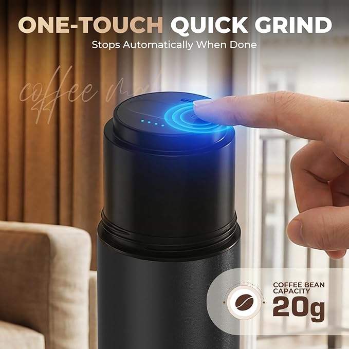 HAUSHOF Rechargeable Electric Grinder, Portable Brew Pour Over Coffee Maker | All-in-One Grind & Brew;5 Grind Settings;Easy One-Button Start;Insulated Travel Design