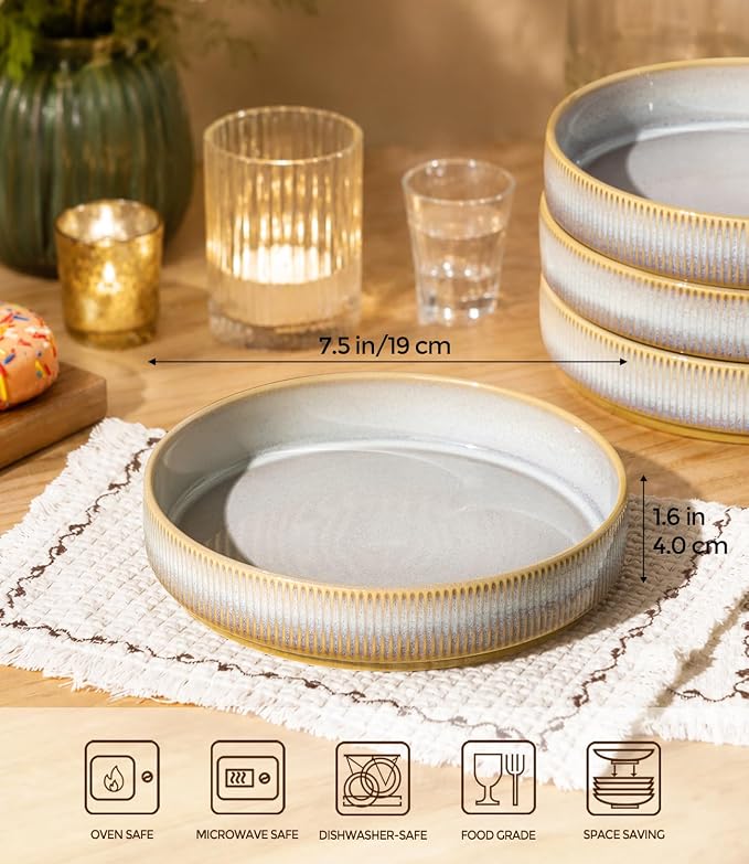 7.5" Ceramic Pasta Bowls Set of 4, Salad Bowls | Versatile Serving Bowls for Pasta, Salad, Fruit & Noodles, Housewarming & Wedding Gift, Autumn Haze