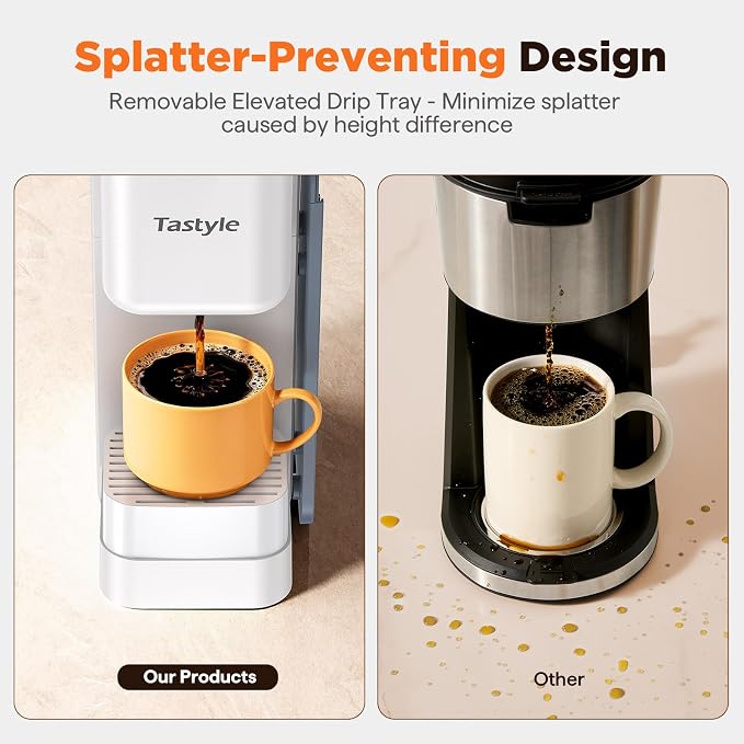 Tastyle Hot & Iced Coffee Maker with Magnetic K-Pod Holder, Fits 7.3'' Mug | Stores 10 Pods, for K Cup & Grounds, Compact for Home, Office & RV, Brew 6-24oz Coffee, 40 oz Removable Tank, K330CH, White