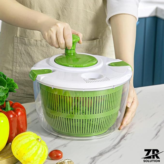 Large Salad Spinner 5 Quart, Manual Lettuce Dryer and Vegetable Washer with Easy Spin Handle, Removable Basket, Drain Bowl and Non-Slip Base for Salad, Greens, Fruits and Kitchen Prep