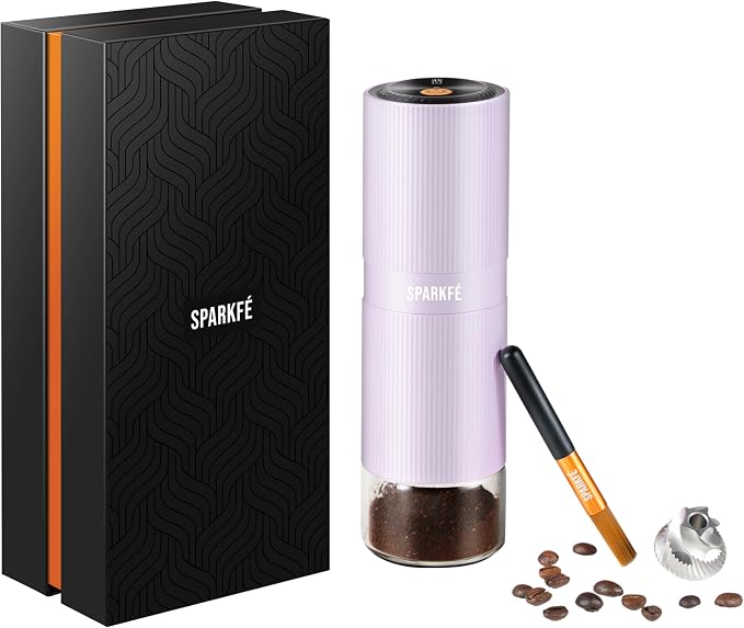 Portable Electric Coffee Grinder, Rechargeable Handheld Grinder with Stainless Steel Conical Burr, Adjustable Grind Settings, for Espresso, Moka, Pour Over, French Press, Cold Brew, Lilac