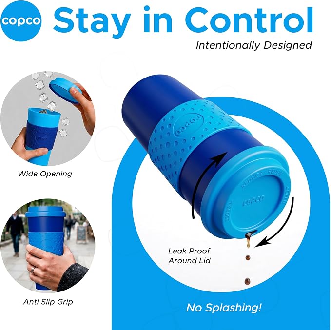 Copco 16oz Acadia Travel Mug, Set of 2 - Double-Wall Insulated, Navy & Blue | Double-Wall Insulated BPA-Free Travel Mugs - Quarter-Turn Lid & Textured Non-Slip Grip for Easy Travel