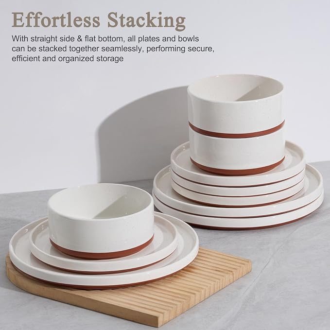 LIANYU Plates and Bowls Sets, 12 Pieces Stoneware Dinnerware Set for 4 | Modern Kitchen Dinner Set Ceramic Dishware Dishes Set, Microwave and Dishwasher Safe, Cloud White