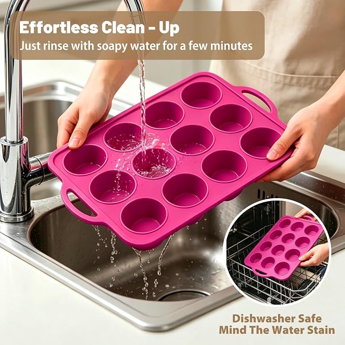 Silicone Mini Muffin Tin Set: 12 & 24 Small Cupcake Baking Tin with Frame | Easy Release - Complete Shaping Each Use Avoid Re-baking - BPA-free Muffin Trays Reinforced Frame for Oven Home Bakers Vnray
