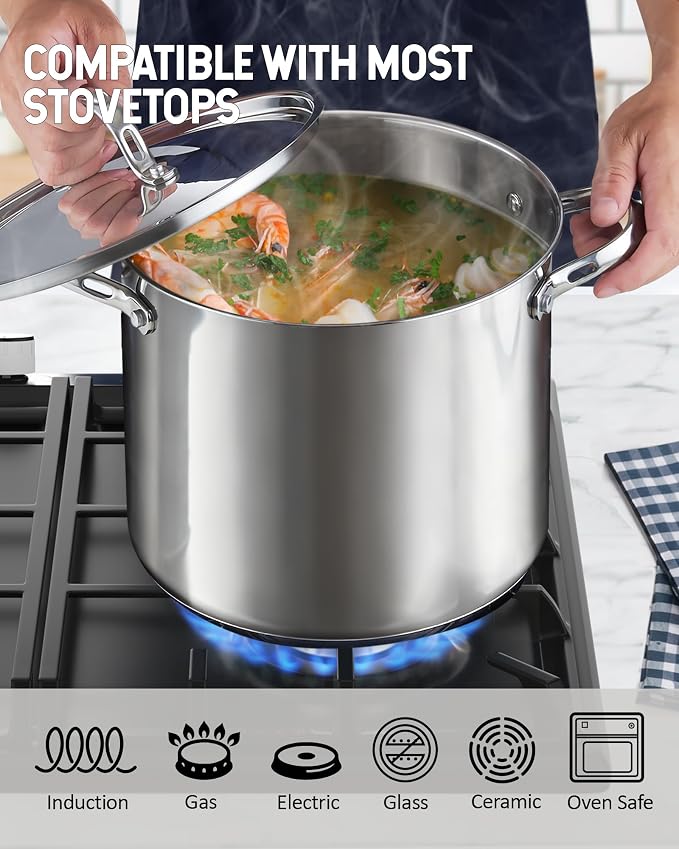 Cooks Standard Mega Stainless Steel Stock Pot - Large Cooking Pot | 24 Quart Stainless Steel Stock Pot with Lid, Jumbo Deep Cookware for Brewing, Massive Seafood Boils, and Large Banquet Events