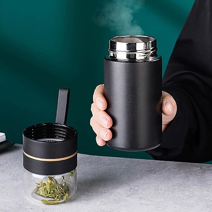 Glass Teapot With Infuser, Travel Tea Mug, Portable Tea Infuser Bottle 15OZ | Loose Tea Cup With Infuser And Lid,Tea Mug With Infuser For Outdoor,Tea Tumbler at Home,Tea Maker for Tea Lovers