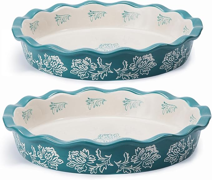 Wisenvoy Pie Pan Ceramic Pie Dish Blue Pie Plate Porcelain Deep Dish Pie Pan Non-Stick Pie Pans