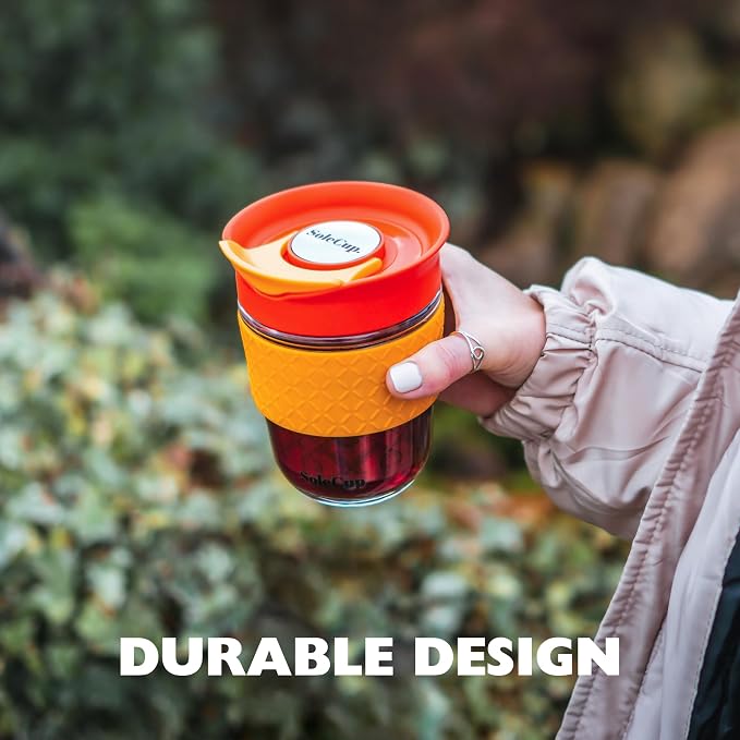Travel Mug Loose Tea Infuser - Detachable Tea Strainer with Spillproof Lid - BPA-Free Reusable Glass Travel Coffee Cup with Silicone Band (Blue, 12oz)