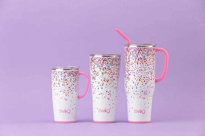 Swig Life 22oz Insulated Travel Mug with Handle & Lid, Confetti | Triple Insulated Stainless Steel - Handle & Lid Included - Keeps Coffee Hot or Cold - Cup Holder Friendly