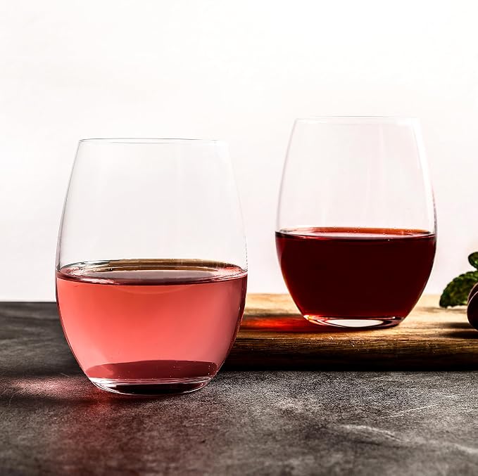 Set of 8 - Stemless Wine Glasses, 15 Oz Smooth Rim Standard Wine Glass Tumbler for Red, White Wine, Dishwasher Safe