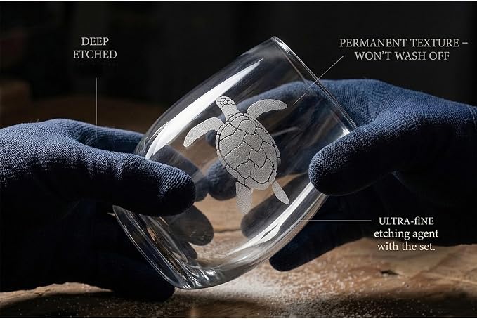 17oz Sea Turtle Stemless Wine Glasses, Set of 4, Blue Gradient Base | Coastal Drinkware Gifts for Beach House Decor, Ocean Lovers, Women & Mother's Day. Securely Packaged Gift Box Ready