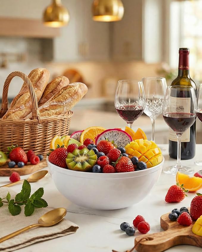 bUCLA 50 Pack White Plastic Serving Bowls - 24oz Disposable Bowls for Salad, Cereal, Dessert, Fruit & Chip - Ideal for Wedding & Party
