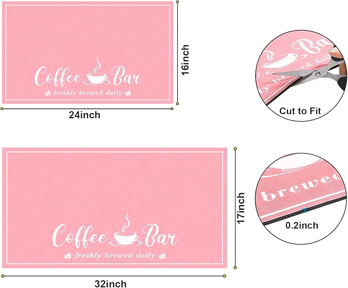 CooRug Fashion Coffee Mat, Dish Drying Mat 17" x 32" Pink | Hide Stain, Absorbent, Coffee Bar Accessories, Heat Resistant, Non-slip, Eco-friendly, Easy to Clean