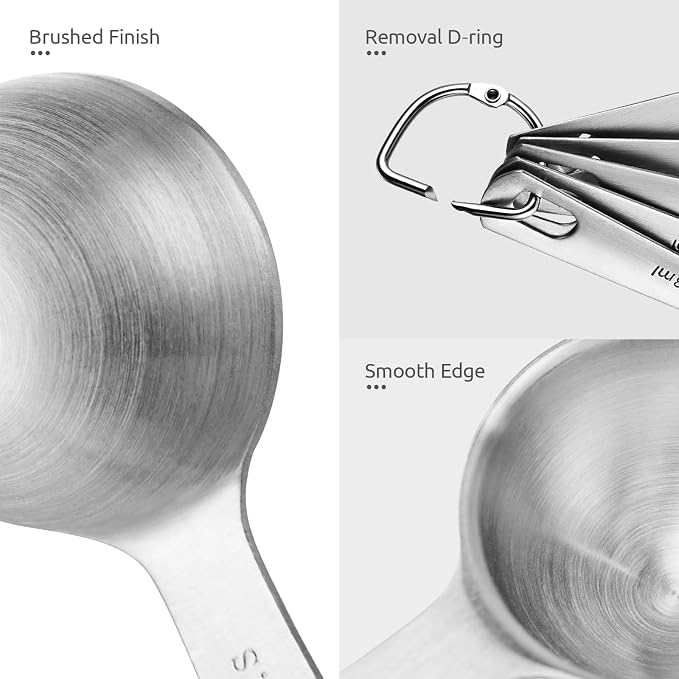 U-Taste 18/8 Stainless Steel Measuring Spoons Set of 5, Teaspoon Tablespoon | Kitchen Metal Measure Set, Metric & US Measurements, 1/4tsp, 1/2tsp, 1tsp, 1/2tbsp, 1tbsp for Dry & Liquid Ingredients