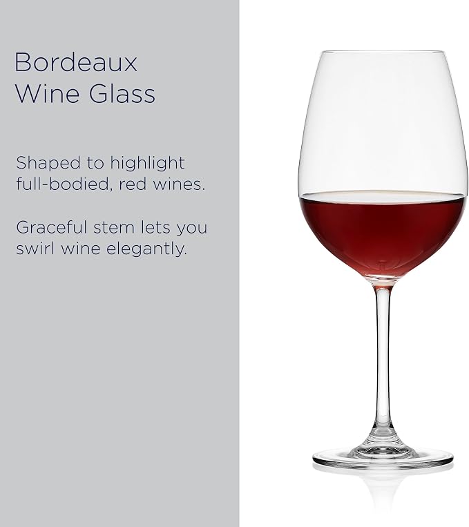 Mikasa Lana Bordeaux Red Wine Glasses, Set of 4, 22 Ounce, Clear