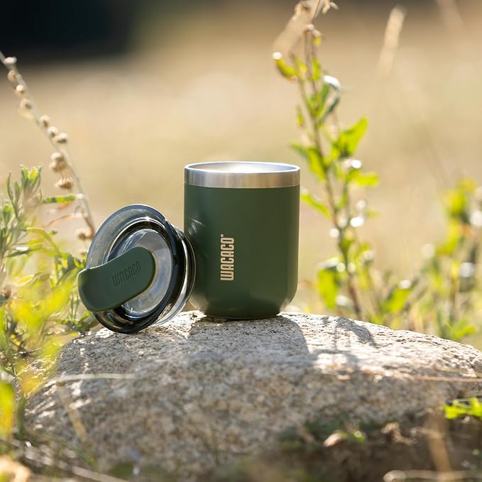 WACACO Octaroma Classico Vacuum Insulated Coffee Mug, Double-wall Stainless Steel Travel Tumbler With Drinking Lid, 6 fl oz (180ml), Pomona Green
